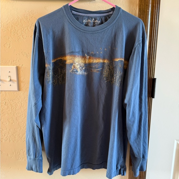 North River L Shirt Labrador Bird Hunting Graphic Dusty Blue Long Sleeve Shirt - Picture 1 of 9